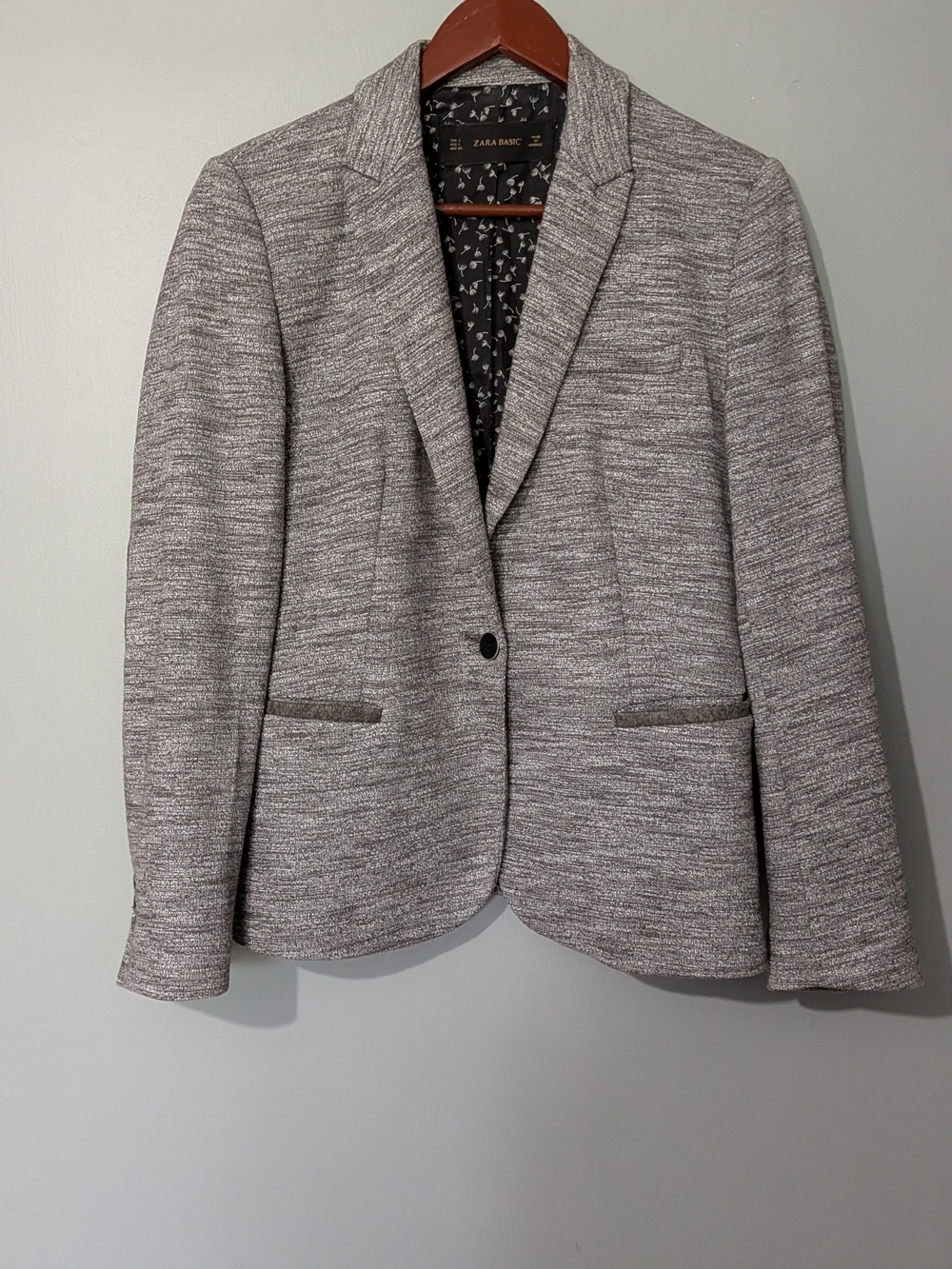 Zara Basic Men's Heathered Gray Elbow Patch Single-Button Blazer Dark Academia